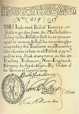Massachusetts Bay Colony First Paper Money